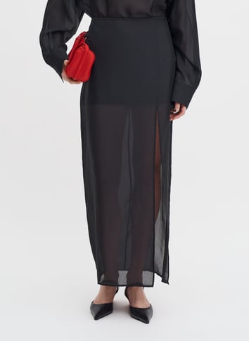 Sheer slit long skirt FILIPPA K Black